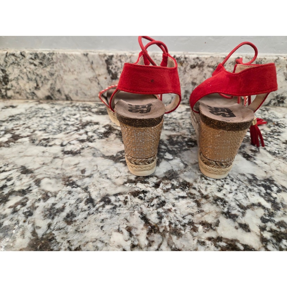 Refresh Red Boho Beaded Espadrille Wedge Sandals Ankle Tie Tassel 40 EU 9.5 US - Picture 8 of 13